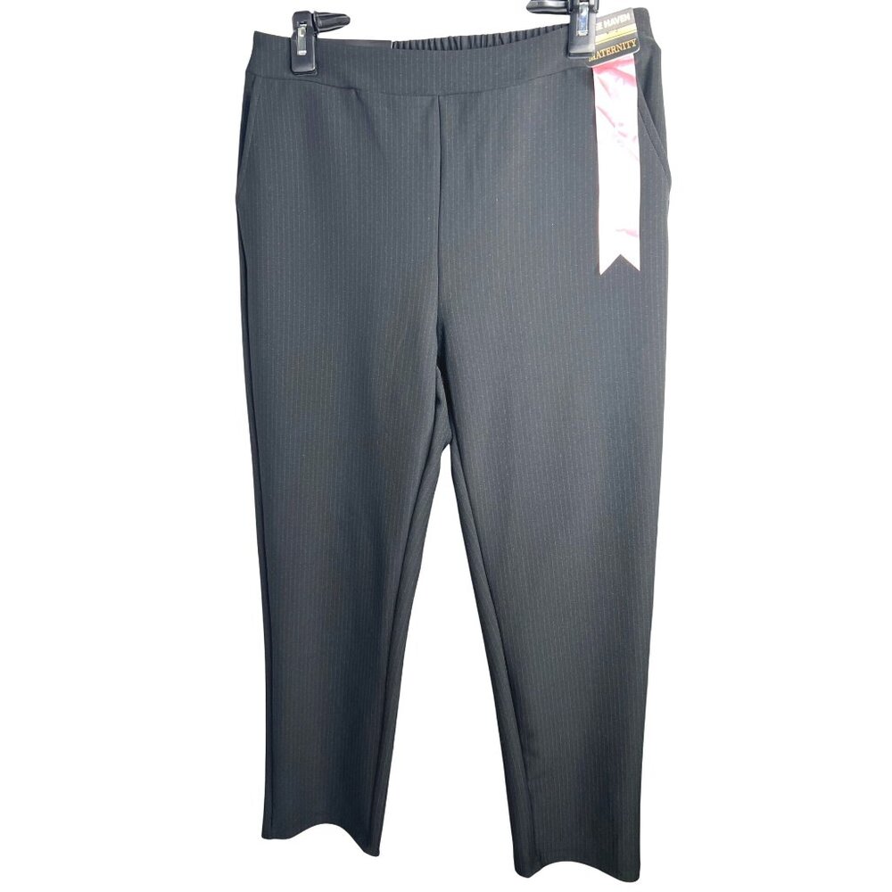 Free Haven Maternity Pinstripe Black Pants Super Soft Stretchy Waistband Large